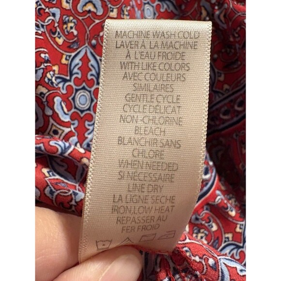 MAX STUDIO Off The Shoulder Top Blouse Womens Large  3/4 Sleeve Red Blue Print - Picture 5 of 5